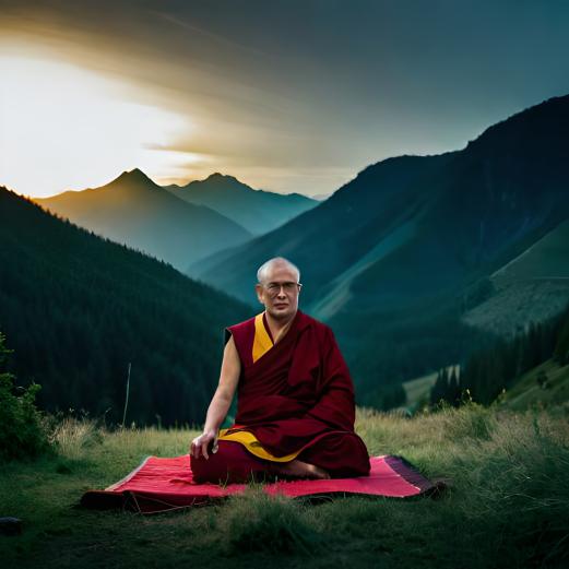 dalai lama meditando en una montaña