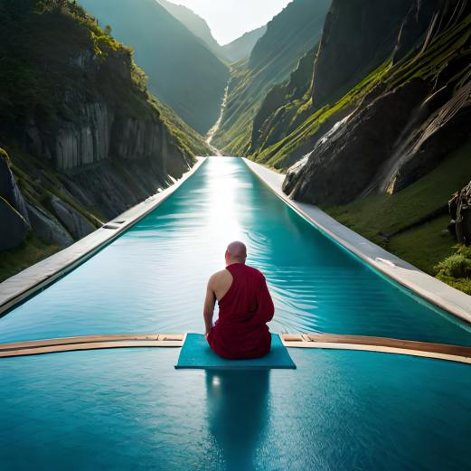 Lama meditando en un valle