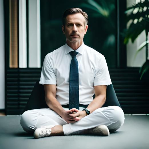 hombre con corbata meditando en su oficina